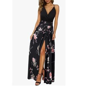 New NEWSHOWS Spaghetti Strap Boho V Neck Maxi Dress Thigh Split Women’s SIZE XL
